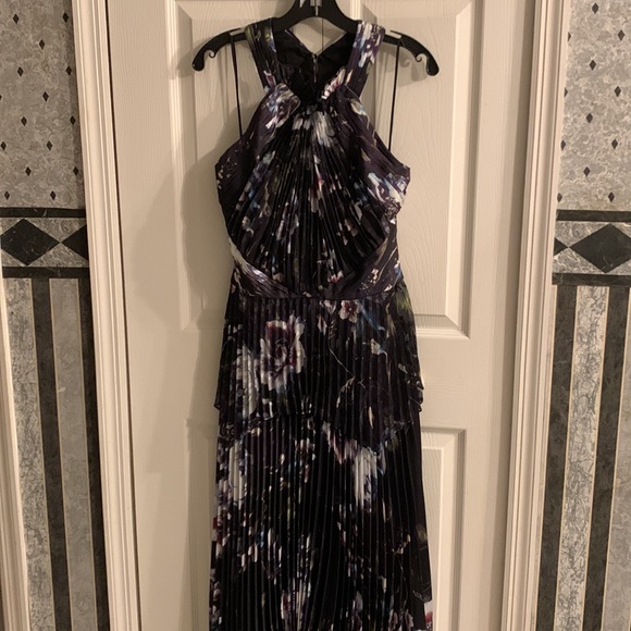 Theia Trinity Floral Pleated Halter Dress - Picture 7 of 13